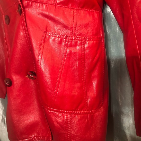 Vintage cherry red Faux leather jacket blazer XL - Picture 3 of 11